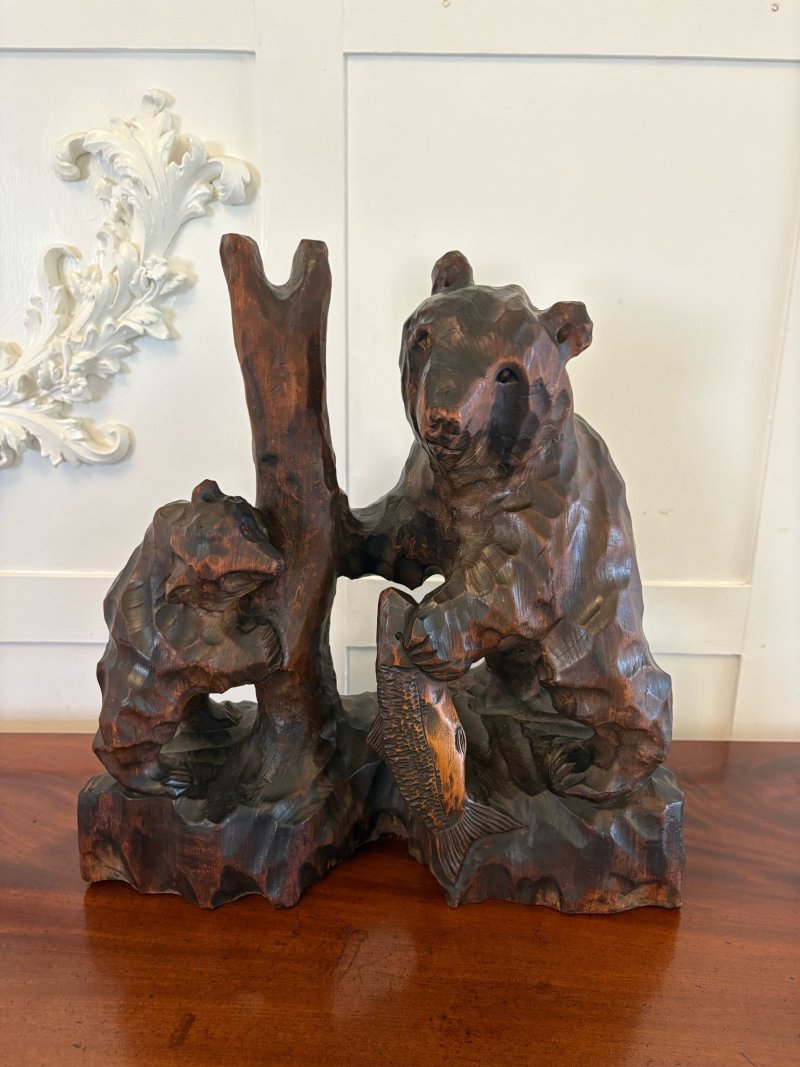 Unusual large Antique Edwardian Japanese Carved Linden Wood Bear